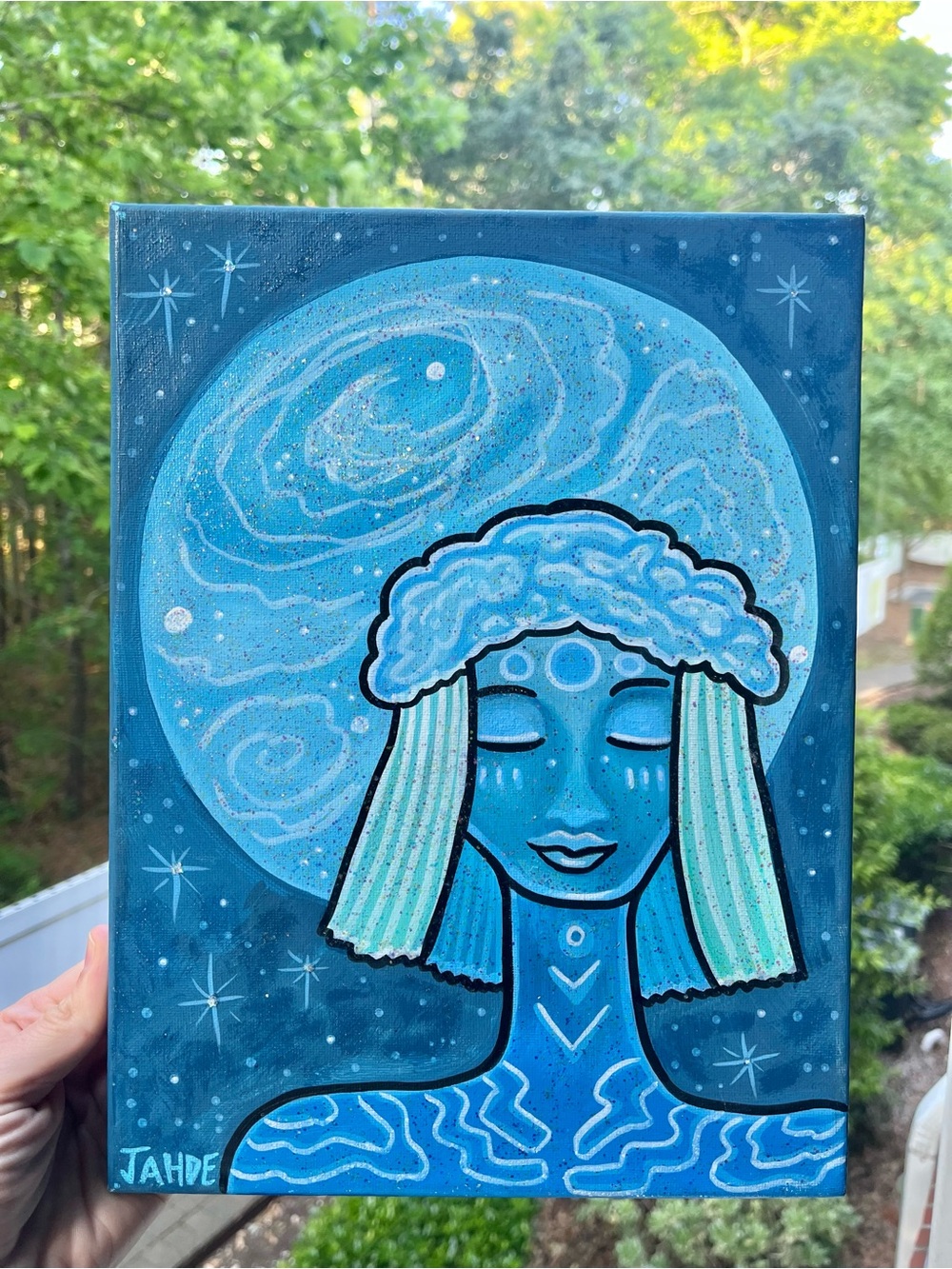 Hand-Painted Blue Celestial Being Canvas Art by Jahde Art
